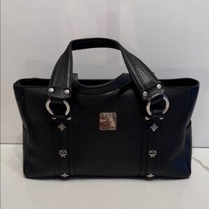 MCM Black Leather Handbag with Silver Details